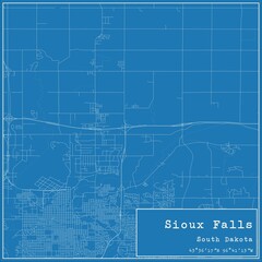Blueprint US city map of Sioux Falls, South Dakota.