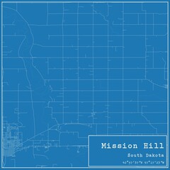 Blueprint US city map of Mission Hill, South Dakota.