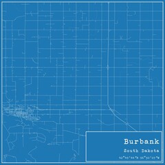 Blueprint US city map of Burbank, South Dakota.