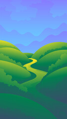 Beautiful green spring hills. Vertical illustration for social networks, banners.