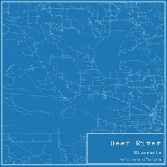 Blueprint US city map of Deer River, Minnesota.