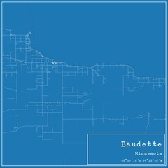 Blueprint US city map of Baudette, Minnesota.