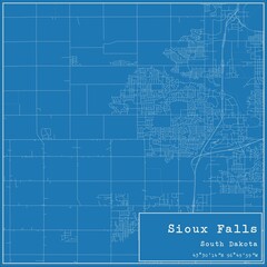 Blueprint US city map of Sioux Falls, South Dakota.