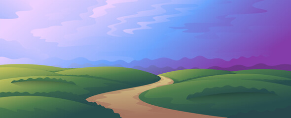 Obraz na płótnie Canvas Beautiful green spring hills. Horizontal widescreen illustration for social networks, banners.
