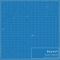 Blueprint US city map of Bryant, South Dakota.