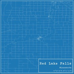 Blueprint US city map of Red Lake Falls, Minnesota.
