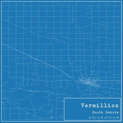 Blueprint US city map of Vermillion, South Dakota.