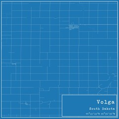 Blueprint US city map of Volga, South Dakota.