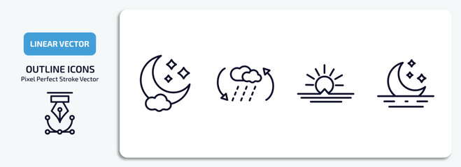 weather outline icons set. weather thin line icons pack included night, convergence, sunrise, moonrise vector.