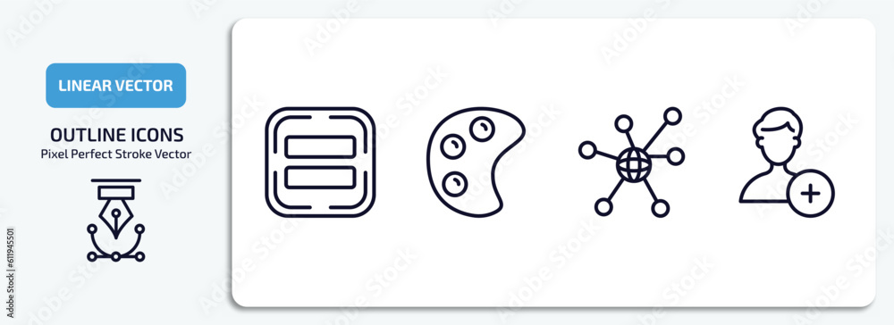 Poster user interface outline icons set. user interface thin line icons pack included equal, paint, connect