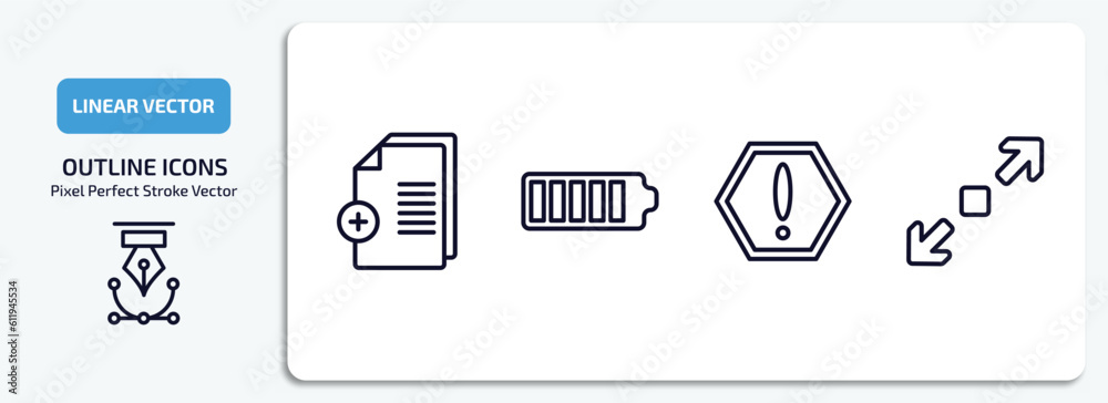 Poster user interface outline icons set. user interface thin line icons pack included new file, charging st