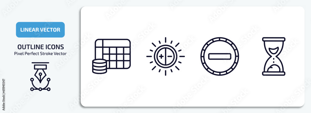 Poster user interface outline icons set. user interface thin line icons pack included table for data, brigh