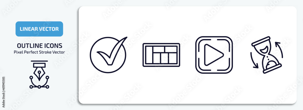 Poster user interface outline icons set. user interface thin line icons pack included correct, layout, play