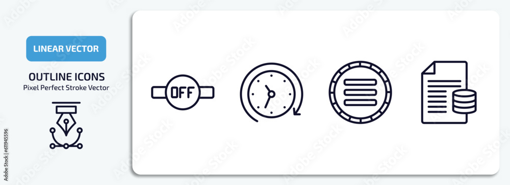 Poster user interface outline icons set. user interface thin line icons pack included desactivate, history,