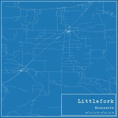 Blueprint US city map of Littlefork, Minnesota.