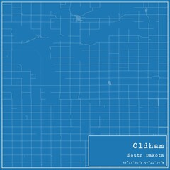 Blueprint US city map of Oldham, South Dakota.