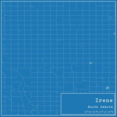 Blueprint US city map of Irene, South Dakota.