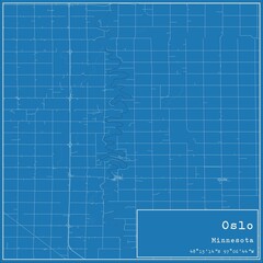 Blueprint US city map of Oslo, Minnesota.