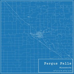 Blueprint US city map of Fergus Falls, Minnesota.