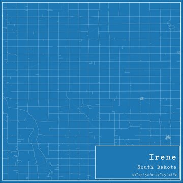 Blueprint US city map of Irene, South Dakota.