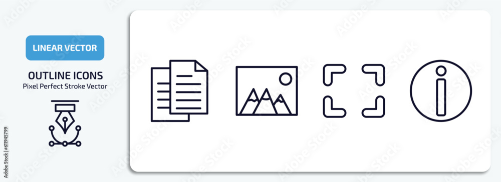 Poster user interface outline icons set. user interface thin line icons pack included paper work, image wit