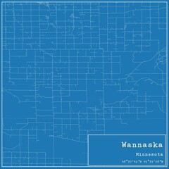 Blueprint US city map of Wannaska, Minnesota.