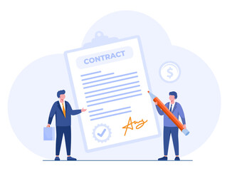 business contract concept, agreement illustration, teamwork and collaboration, partnership, business startup strategy, flat vector illustration banner