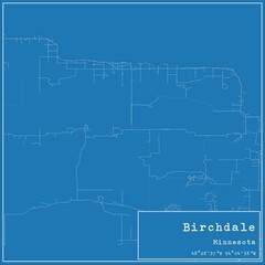 Blueprint US city map of Birchdale, Minnesota.