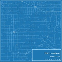 Blueprint US city map of Mahnomen, Minnesota.