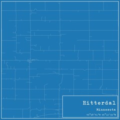 Blueprint US city map of Hitterdal, Minnesota.