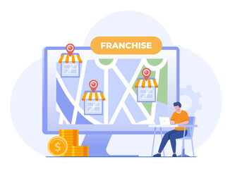 franchise shop, business concept, startup strategy, expansion, development, company, flat vector illustration banner