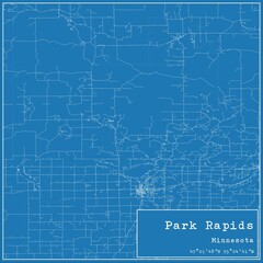 Blueprint US city map of Park Rapids, Minnesota.