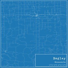 Obraz premium Blueprint US city map of Bagley, Minnesota.
