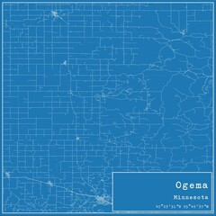 Blueprint US city map of Ogema, Minnesota.