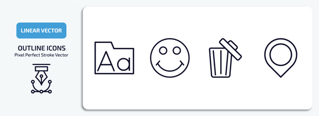 user interface outline icons set. user interface thin line icons pack included fonts, smiling smile, rubbish, point at vector.