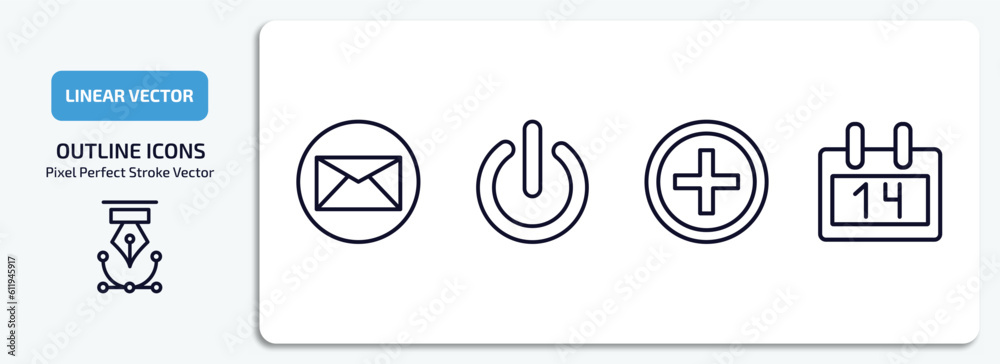 Poster user interface outline icons set. user interface thin line icons pack included email envelope button
