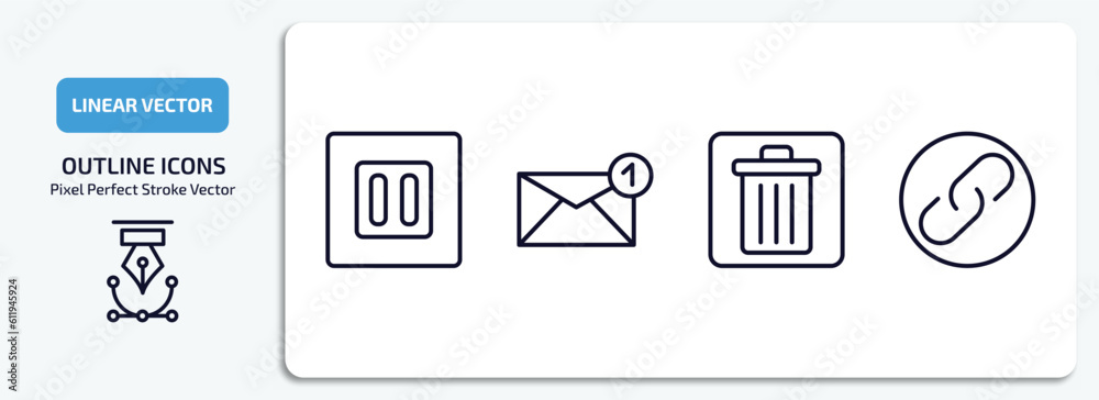 Poster user interface outline icons set. user interface thin line icons pack included square stop button, n