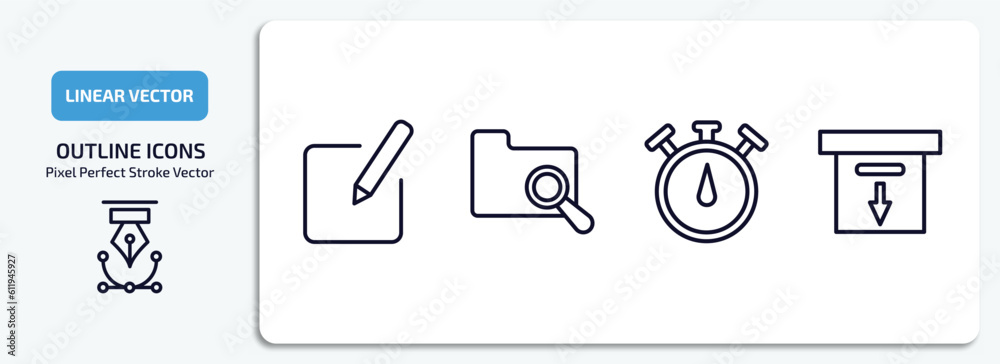 Poster user interface outline icons set. user interface thin line icons pack included edit button, search i