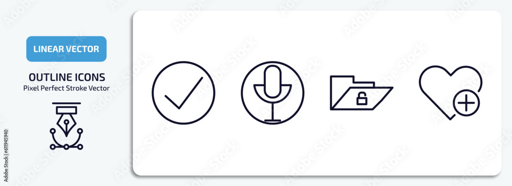 Poster user interface outline icons set. user interface thin line icons pack included check box, record voi
