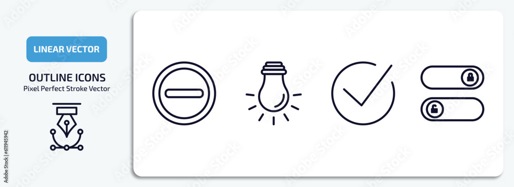 Poster user interface outline icons set. user interface thin line icons pack included remove round button, 
