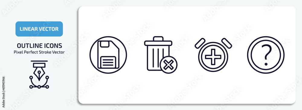 Poster user interface outline icons set. user interface thin line icons pack included floppy disk save butt