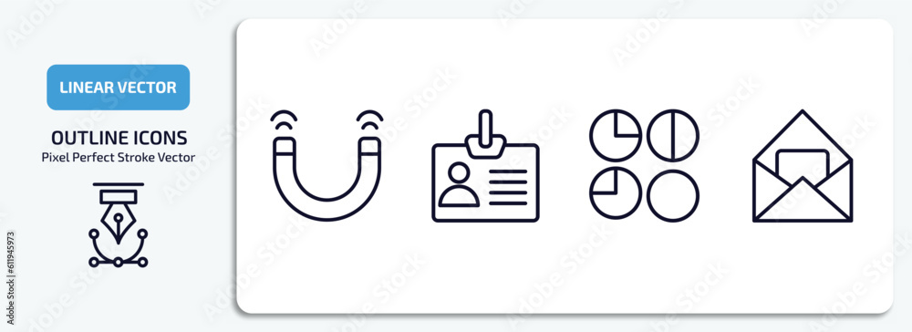 Poster user interface outline icons set. user interface thin line icons pack included magnet, personal cred