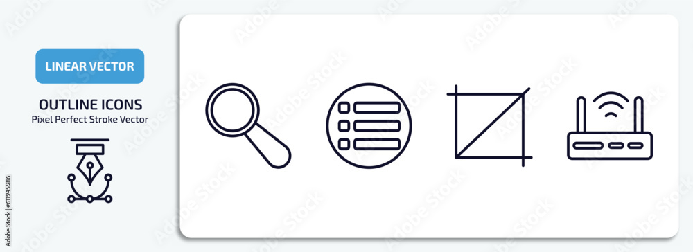 Poster user interface outline icons set. user interface thin line icons pack included looking, list button,