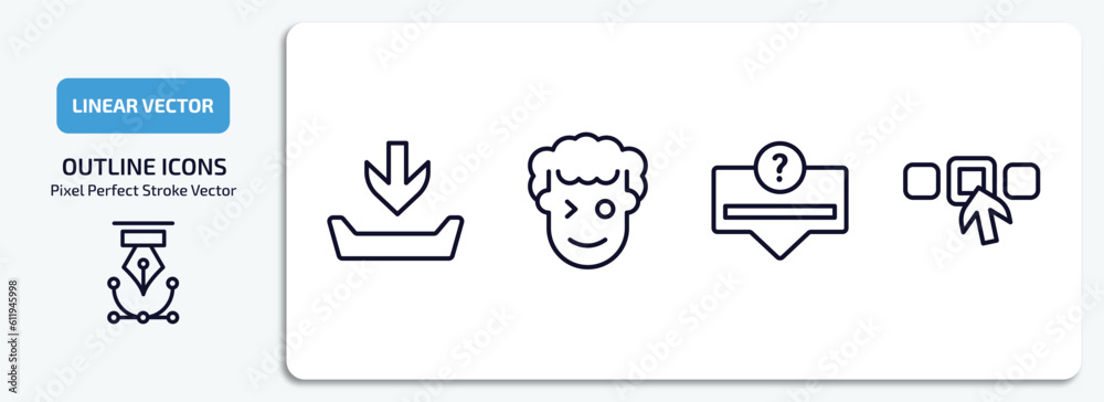 Poster user interface outline icons set. user interface thin line icons pack included file inbox, smiles, q