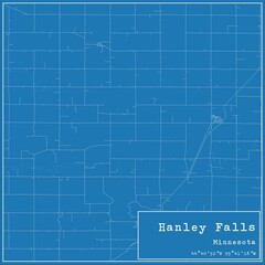 Blueprint US city map of Hanley Falls, Minnesota.