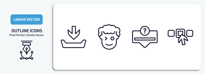 user interface outline icons set. user interface thin line icons pack included file inbox, smiles, question button, elections vector.
