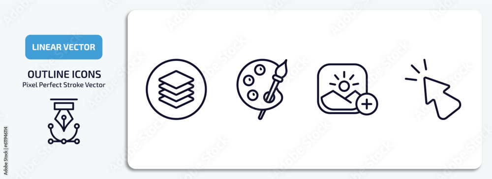 Poster user interface collection. outline icons set. user interface collection. thin line icons pack includ