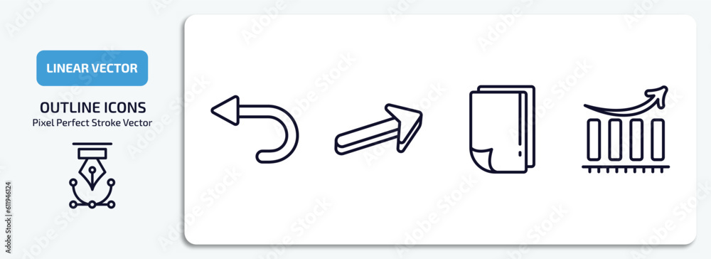 Poster user interface outline icons set. user interface thin line icons pack included left curve, 3d forwar