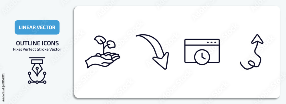 Poster user interface outline icons set. user interface thin line icons pack included hand and sprout, down