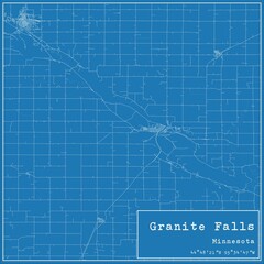 Blueprint US city map of Granite Falls, Minnesota.
